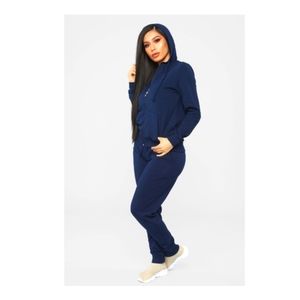 Navy Blue – 2 Piece Fleece Lined Hoodie Jacket with Zipper & Jogger Pants